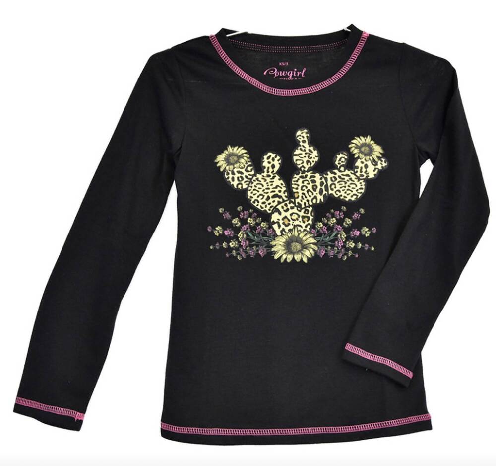 NEW COWBOY HARDWARE kid's leopard cactus girls tee in black